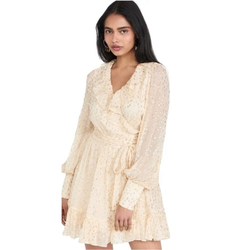 NWOT Zimmerman Lurex Wrap Mini Dress Champagne Cream Gold Size 2